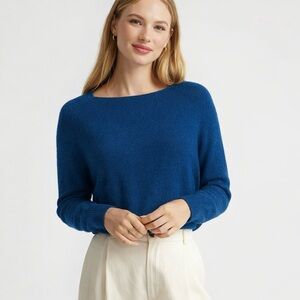 NWT Quince 100% Mongolian Cashmere Boatneck Sweater Sz XS Mediterranean Blue